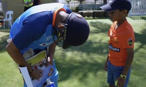 Men's T20 World Cup: Eleven-year-old Drushil impresses Rohit, bowls to him in nets Image