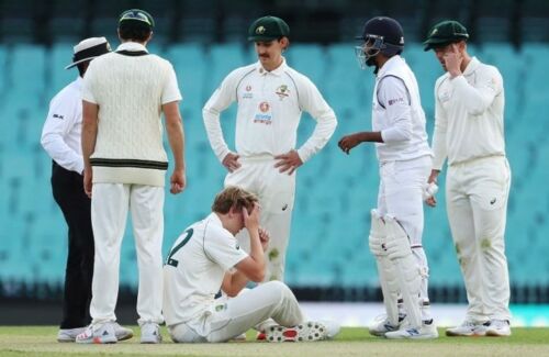 Cameron Green hit on the head while bowling in the warm-up game Image