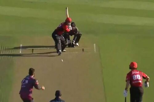 Canterbury batsman Leo Carter smashes six sixes in an over Image